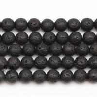 Natürliche Lava Perlen, rund, DIY & verschiedene Größen vorhanden, schwarz, Länge:ca. 38-40 cm, verkauft von Strang