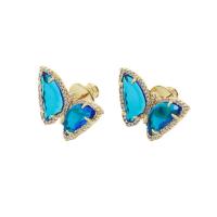 Crystal Jewelry Earring, Brass, with Crystal, Butterfly, plated, micro pave cubic zirconia & for woman 