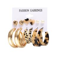 Zinc Alloy Earring Set, with Plastic Pearl & Acrylic, 6 pieces & for woman & with rhinestone 