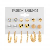 Zinc Alloy Earring Set, with Plastic Pearl, nine pieces & for woman & with rhinestone 
