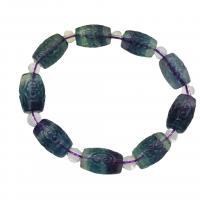 Natural Fluorite Bracelet, Carved, for woman, mixed colors .5 Inch 