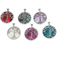 Zinc Alloy Shell Pendants, with Shell, Round 