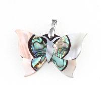 Zinc Alloy Shell Pendants, with Shell, Butterfly, mixed colors 
