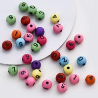 Acryl Zahlen Perlen, rund, Spritzlackierung, DIY & mit einem Muster von Nummer, gemischte Farben, 8mm, 2300PCs/Tasche, verkauft von Tasche