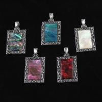 Zinc Alloy Shell Pendants, with Shell, Square 