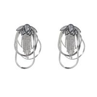 Fashion Fringe Earrings, Zinc Alloy, plated, fashion jewelry & for woman & with glass rhinestone & with rhinestone, silver color 