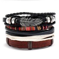 PU Leather Cord Bracelets, with Linen & Wax Cord & Zinc Alloy, plated, 4 pieces & fashion jewelry & woven pattern, mixed colors, 17-18CM 
