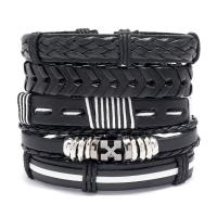PU Leather Cord Bracelets, with Wax Cord & Copper Coated Plastic & Zinc Alloy, silver color plated, 4 pieces & fashion jewelry & woven pattern 17-18CM 