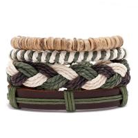 PU Leather Cord Bracelets, with Linen & Coco & Wax Cord, 4 pieces & fashion jewelry & woven pattern, mixed colors, 17-18CM 