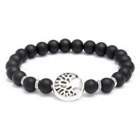 Glass Jewelry Beads Bracelets, Glass Beads, with Zinc Alloy, Tree, silver color plated, fashion jewelry, black, 8mm cm 