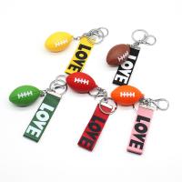 Stainless Steel Key Chain, Plastic, with Stainless Steel, Rugby Ball, Unisex 