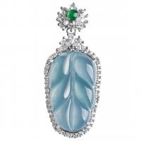 Jadeite Necklace, Leaf, silver color plated, Unisex, light blue Approx 14.96 Inch 