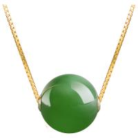 Hetian Jade Necklace, Round, gold color plated, Unisex, green, 12mm Approx 17.72 Inch 