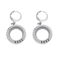 Zinc Alloy Huggie Hoop Earring Finding, with Glass, Round, platinum color plated, can open and put into something & Unisex & with rhinestone Inner Approx 13mm 