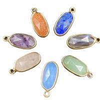 Gemstone Brass Pendants, Natural Stone, with Brass, Oval, gold color plated, random style & Unisex & faceted, mixed colors 