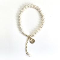 Cultured Freshwater Pearl Brass Bracelet, with Brass, with 1.97 extender chain, gold color plated, fashion jewelry white .48 Inch 
