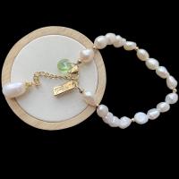 Cultured Freshwater Pearl Brass Bracelet, with Brass, with 1.97 extender chain, gold color plated, fashion jewelry, white .48 Inch 