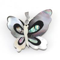 Zinc Alloy Shell Pendants, with Shell, Butterfly, mixed colors 