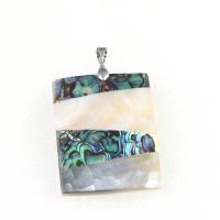 Zinc Alloy Shell Pendants, with Shell, Rectangle, mixed colors 