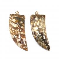 Gemstone Brass Pendants, with Natural Stone, Horn, natural, mixed colors 