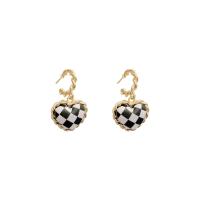 Zinc Alloy Drop Earring, with PU Leather, Heart, high quality plated, fashion jewelry & for woman, white and black 