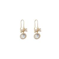 Cubic Zircon (CZ) Drop Earring, Brass, 925 thailand sterling silver earring hook, real gold plated, fashion jewelry & for woman & with cubic zirconia, golden 