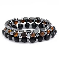 Gemstone Hematite Bracelets, Stainless Steel, with Glass Beads & Hematite, three pieces & fashion jewelry cm 