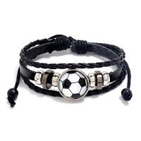 PU Leather Cord Bracelets, with Wood & Copper Coated Plastic & Brass, Football, fashion jewelry & time gem jewelry cm 