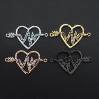 Cubic Zirconia Micro Pave Brass Connector, Heart, plated, fashion jewelry & micro pave cubic zirconia 