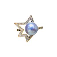 Pearl Sterling Silver Finger Ring, Akoya Cultured Pearls, with 925 Sterling Silver, gold color plated, micro pave cubic zirconia & for woman, grey 