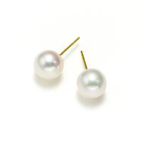 Boucle d'oreille de perles d'eau douce , perle d'eau douce cultivée, avec Argent sterling 925, argent pur puce boucle d'oreille, Rond, Placage de couleur d'or, pour femme, blanc, 7.5-8mm, Vendu par paire