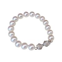 Cultured Freshwater Pearl Bracelets, with 925 Sterling Silver, silver color plated, for woman, white, 8-9mm Approx 7.5 Inch 