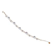 Perlen Armbänder, Natürliche kultivierte Süßwasserperlen, mit Messing, goldfarben plattiert, für Frau, weiß, 7-8mm, Länge:ca. 7.5 ZollInch, verkauft von PC