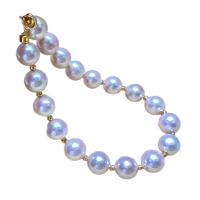 Akoya Cultured Pearls Bracelet, with 18K Gold, with 1.97Inch extender chain, Round, gold color plated, for woman, white, 7-8mm Approx 7.5 Inch 