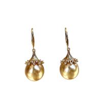 Sterling Silver Pearl Drop Earring, Golden South Sea Pearl, with 925 Sterling Silver, sterling silver earring hook, gold color plated, micro pave cubic zirconia & for woman, 11-12mm 