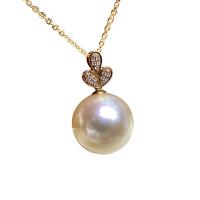 Golden South Sea Pearl Necklace, with 18K Gold, Round, gold color plated, micro pave cubic zirconia & for woman, 14-15mm Approx 15.75 Inch 
