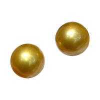 Freshwater Pearl Stud Earring, Golden South Sea Pearl, with 18K Gold, 18K gold post pin, Round, gold color plated, for woman, 11-12mm 
