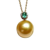 Южного моря Шелл свитер цепи ожерелье, Золотой South Sea Pearl, с 18-каратное золото, Круглая, плакирован золотом, инкрустированное микро кубического циркония & Женский, 13-14mm, длина:Приблизительно 15.75 дюймовый, продается PC