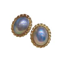 Akoya Cultured Pearls Stud Earring, with 18K Gold, 18K gold post pin, Oval, gold color plated, vintage & for woman, blue 