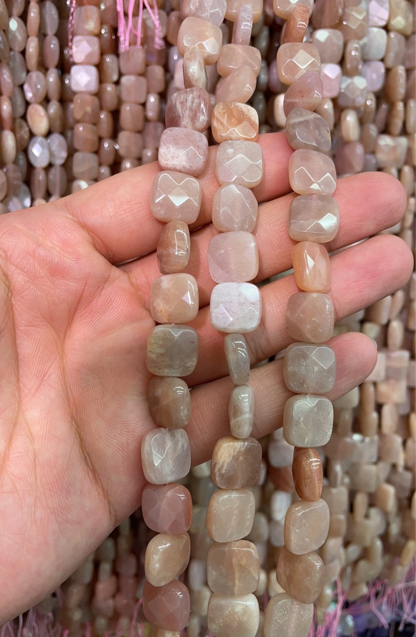 Natural Moonstone Beads,  Square, different size for choice & faceted, Hole:Approx 1mm, Length:Approx 15.5 Inch, Sold By Strand