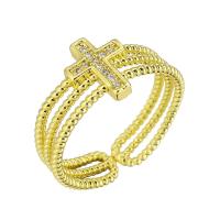 Brass Cuff Finger Ring, gold color plated, Adjustable & micro pave cubic zirconia & hollow, US Ring 