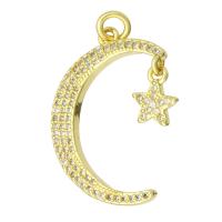 Cubic Zirconia Micro Pave Brass Pendant, Moon and Star, gold color plated, micro pave cubic zirconia & for woman Approx 2mm 