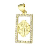 Cubic Zirconia Micro Pave Brass Pendant, Rectangle, gold color plated, micro pave cubic zirconia & hollow Approx 3mm 