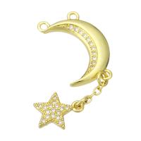 Cubic Zirconia Micro Pave Brass Pendant, Moon and Star, gold color plated, micro pave cubic zirconia & double-hole, 41mm Approx 1mm 