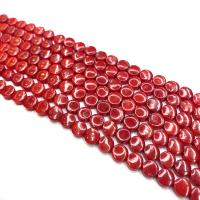 Синтетический коралл Бусины, Плоская круглая форма, DIY, красный длина:38 см, продается Strand