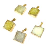 Ice Quartz Agate Pendants, with Stainless Steel,  Square, yellow 