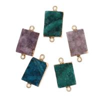 Natural Agate Druzy Connector, Brass, with Ice Quartz Agate, Rectangle 