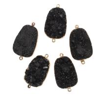 Natural Agate Druzy Connector, Brass, with Ice Quartz Agate, black 