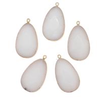 Gemstone Brass Pendants, with White Porcelain, faceted, white 