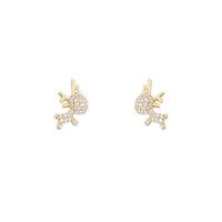 Cubic Zirconia Micro Pave Brass Earring, 925 thailand sterling silver post pin, Deer, fashion jewelry & for woman & with cubic zirconia, golden 